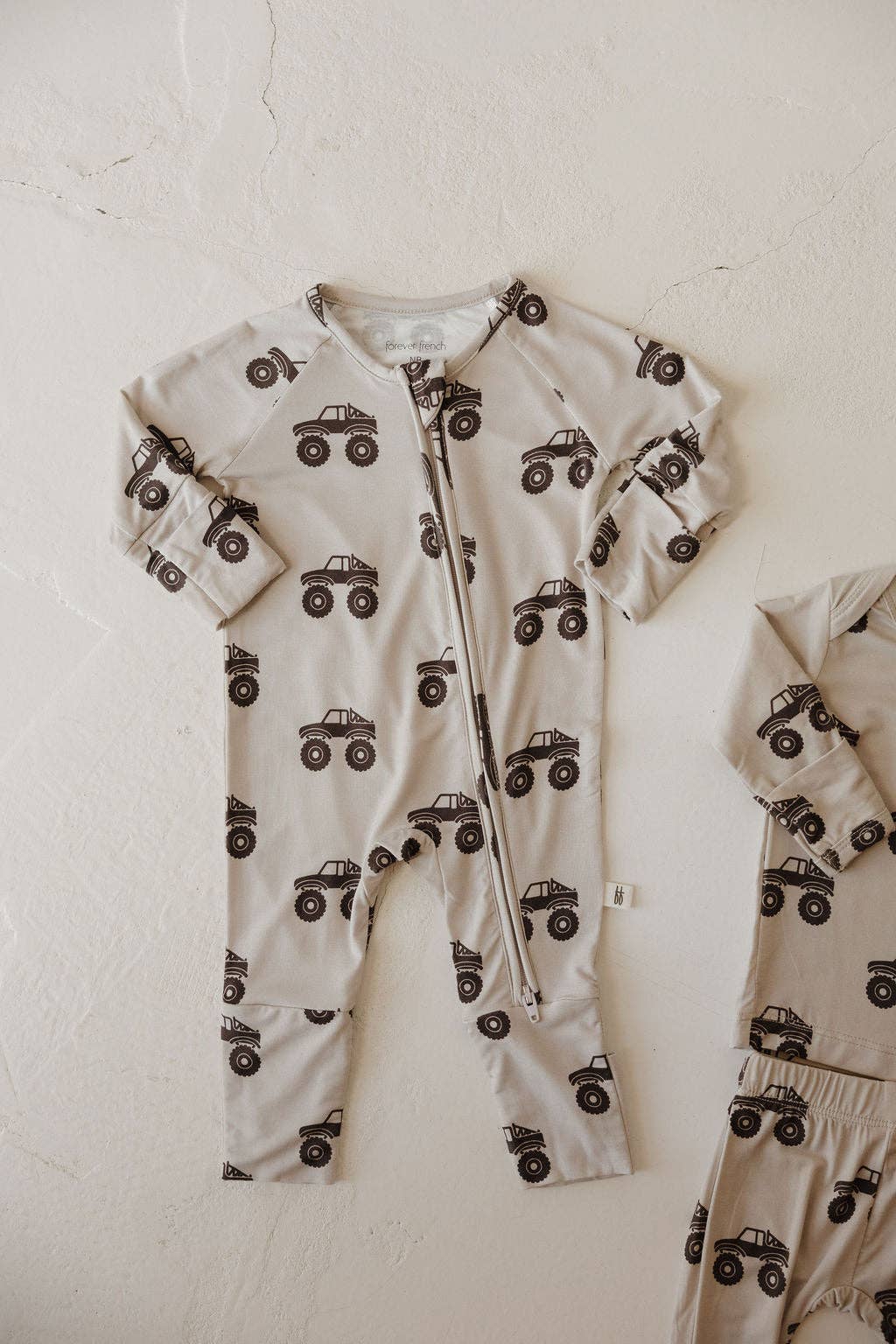 monster truck bamboo zip pajamas