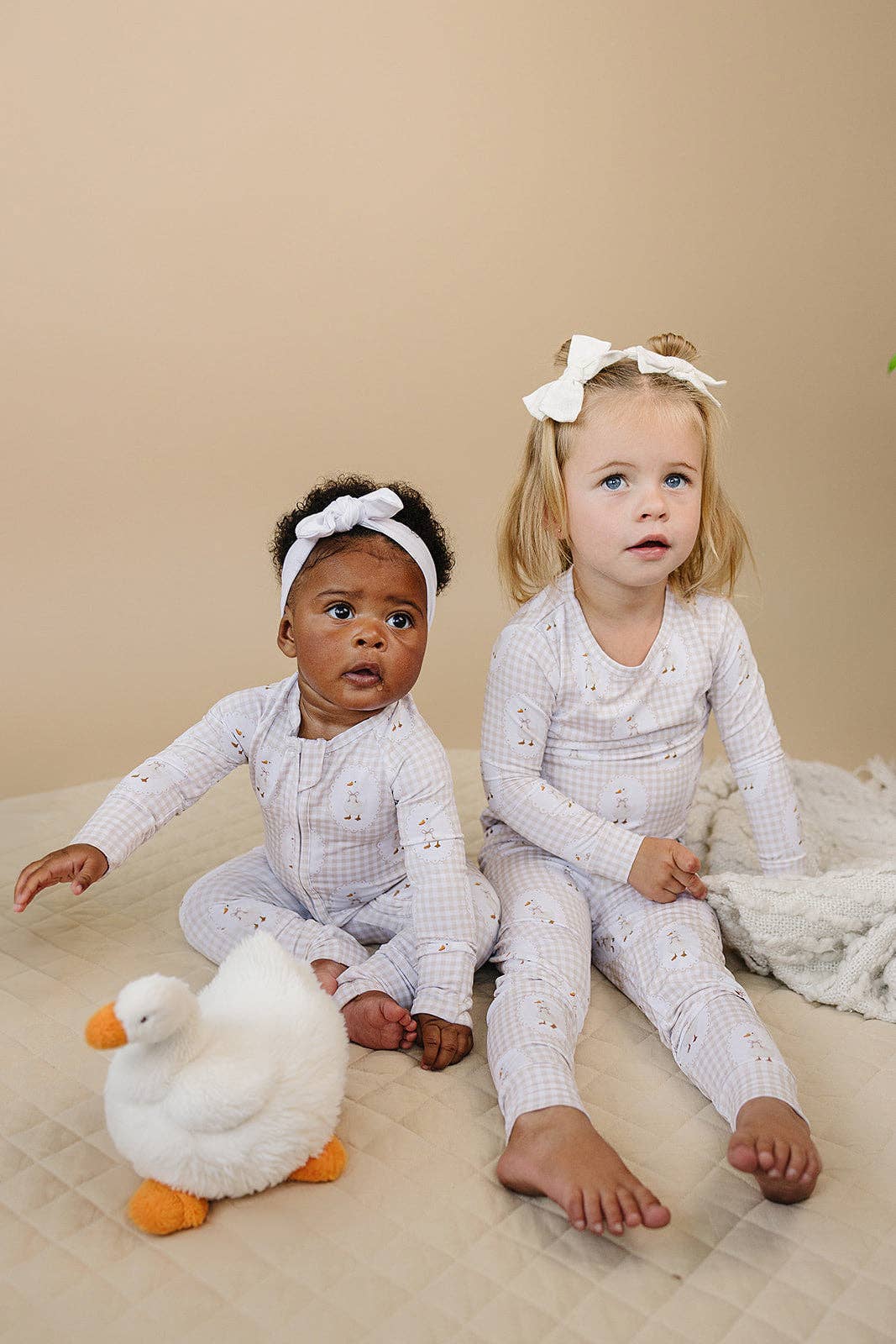 gingham + goose bamboo zip romper