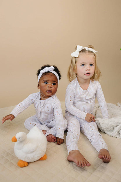 gingham + goose bamboo zip romper