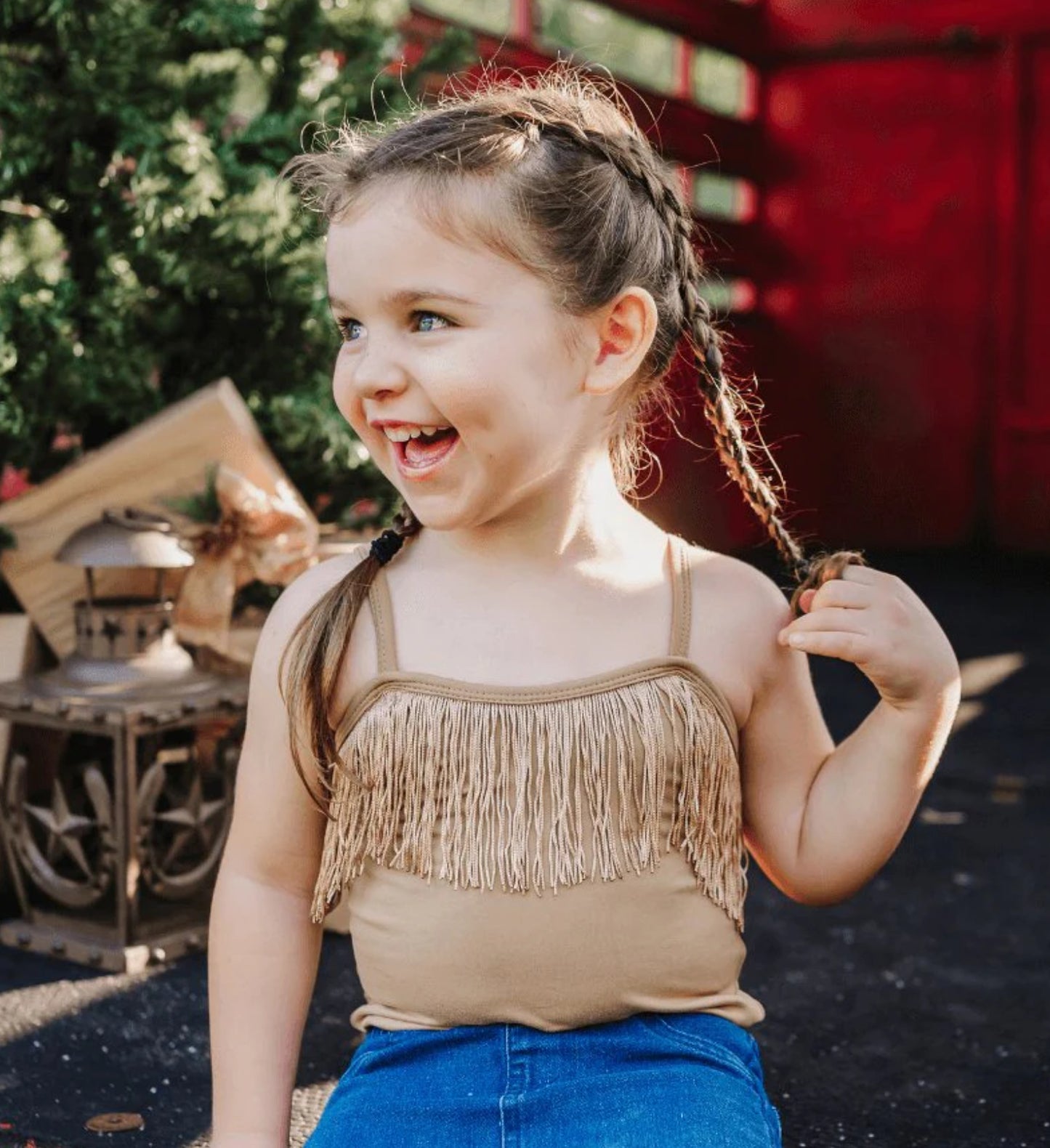 maxine fringe tank leotard- brown