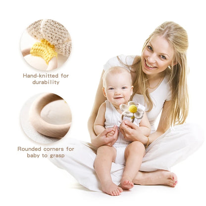 flower rattle toy with wood ring teether