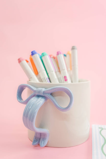 bow ceramic coffee mug w/ ribbon handle