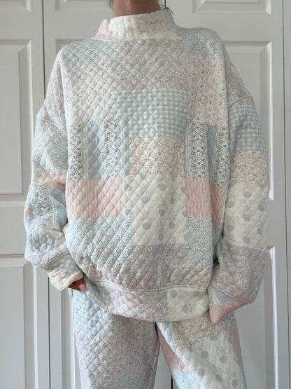 shades of blue quilted pastel mockneck sweatshirt