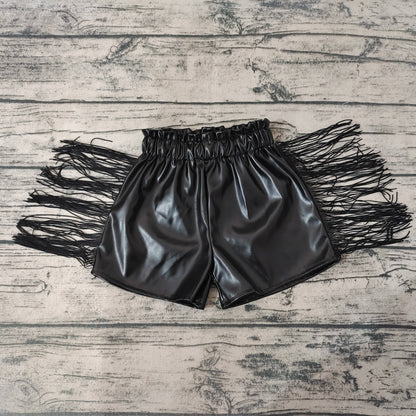 baby girls black tassel pleather shorts