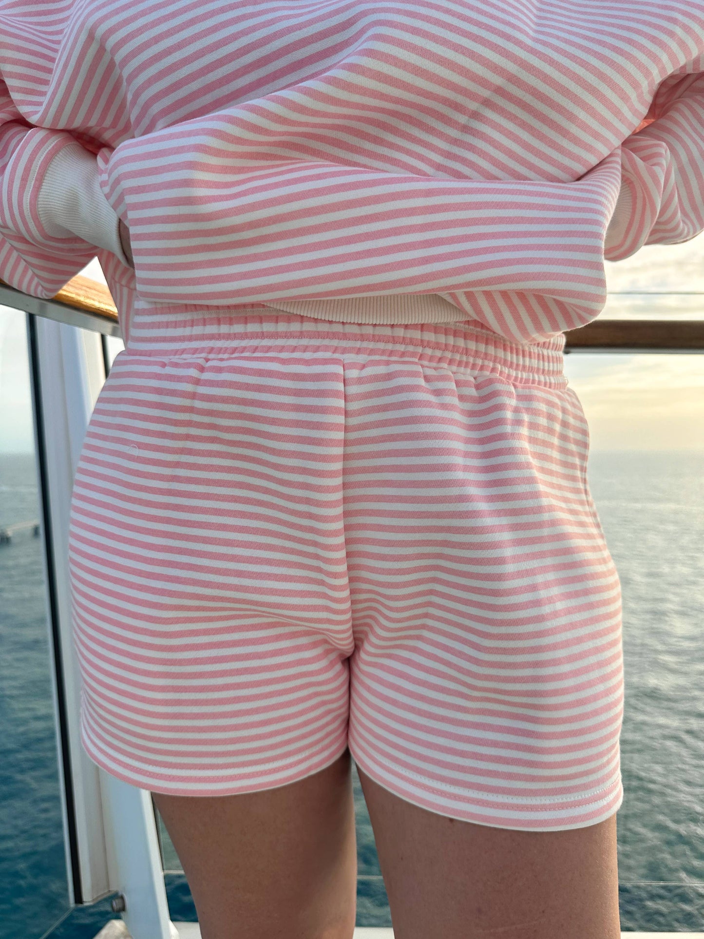 light pink + white big striped shorts