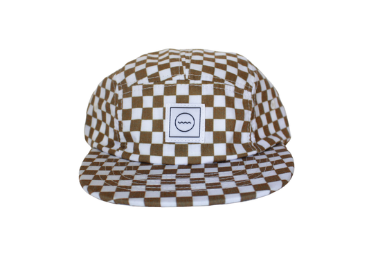 cotton five-panel hat in copper check