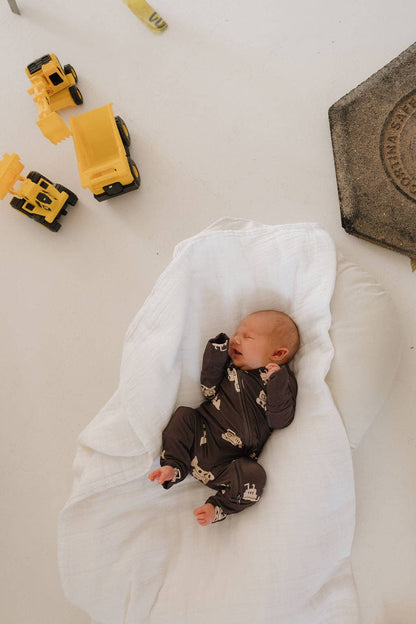 bamboo zip pajamas | bulldozer
