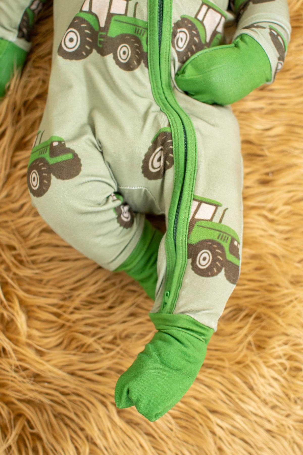 classic green tractor baby bamboo zippy