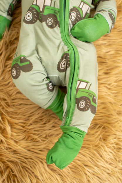 classic green tractor baby bamboo zippy