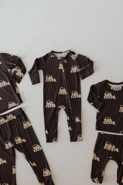 bamboo zip pajamas | bulldozer