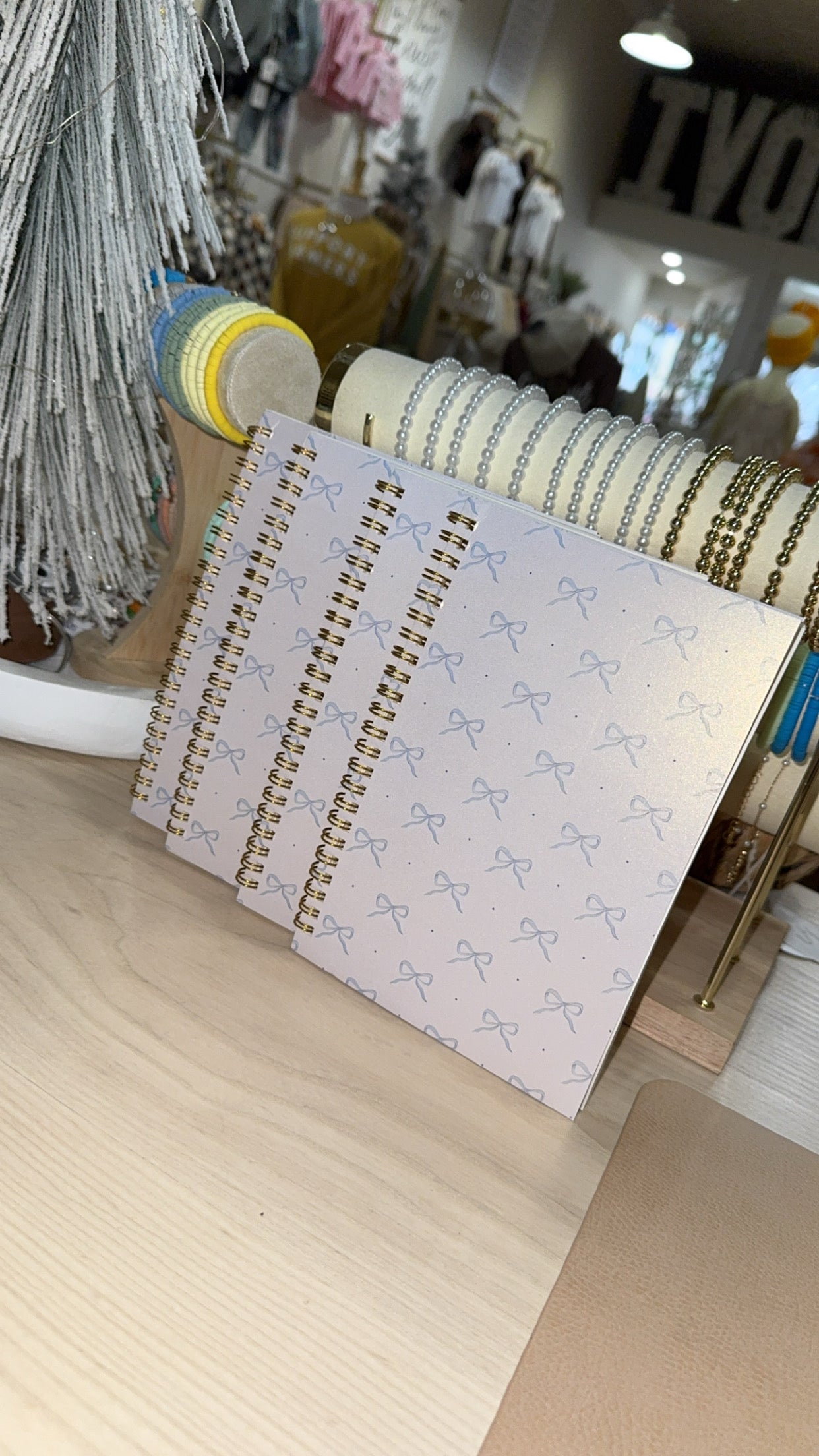 blue bow pattern spiral notebook