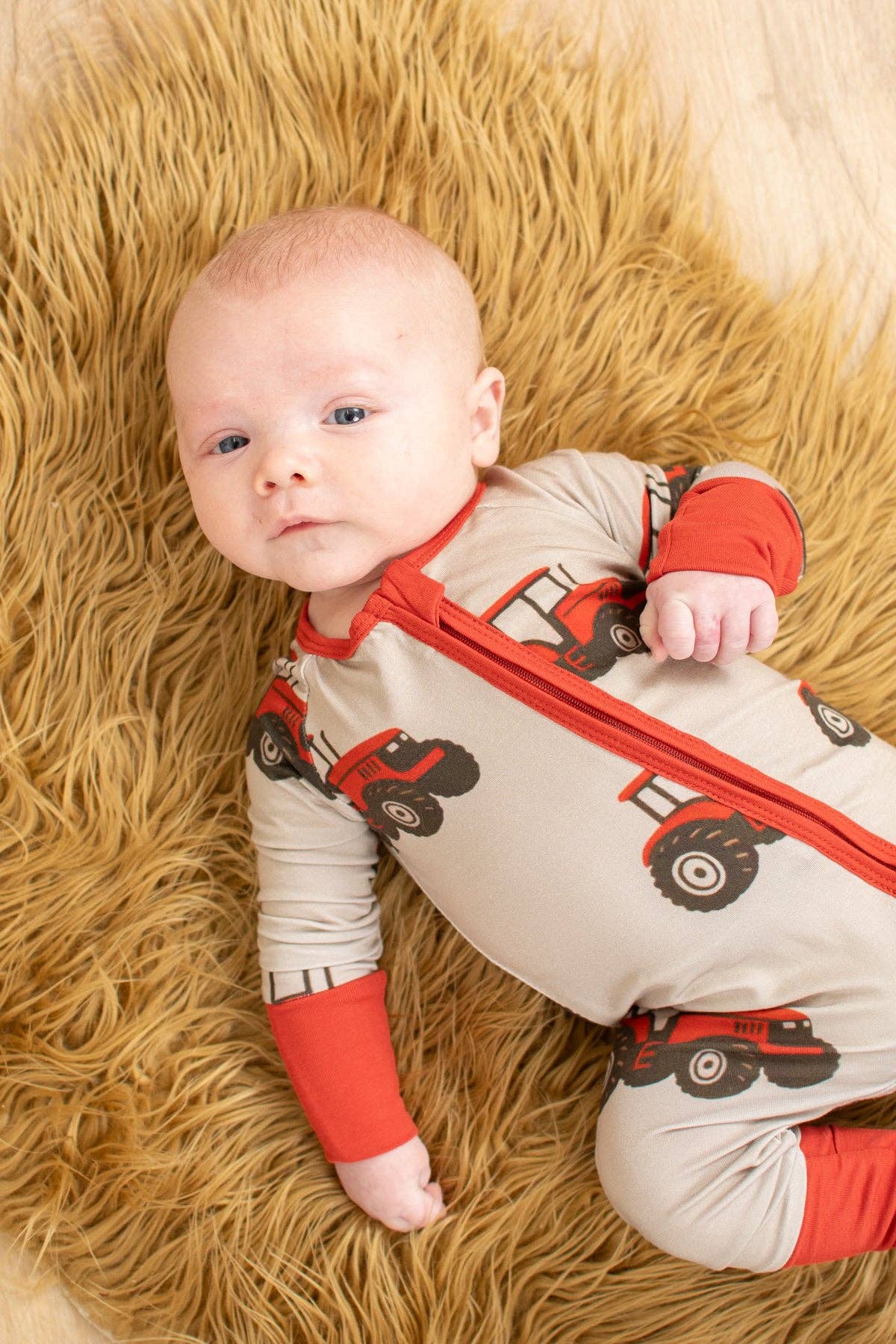 classic red tractor baby bamboo zippy