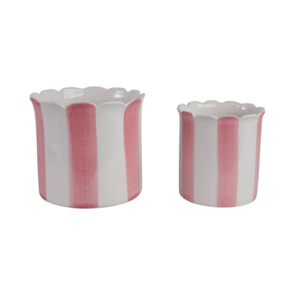 pink ceramic striped scallop planter