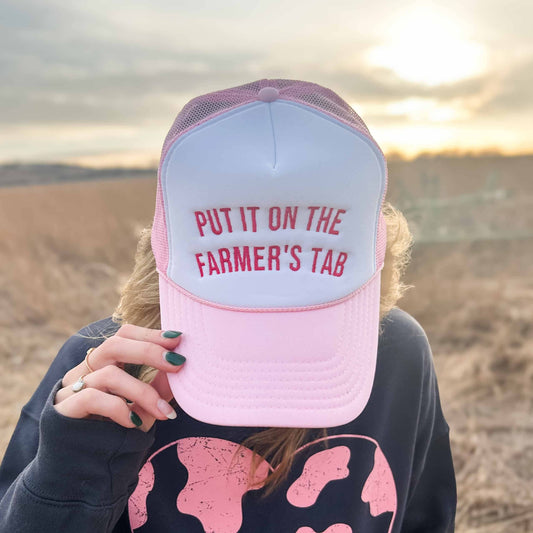 put it on the farmer's tab foam trucker hat - pink/white