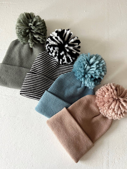 baby's first hat®, black/white stripe pom