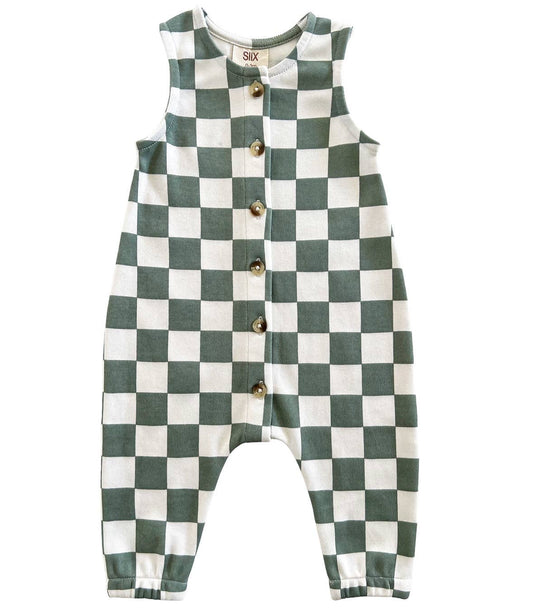 organic bay jumpsuit • matcha milkshake checkerboard