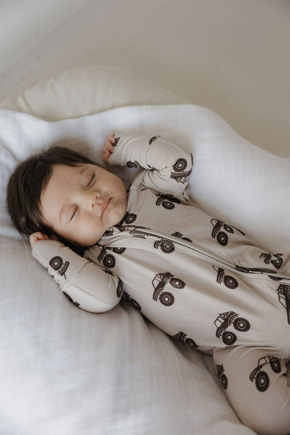 monster truck bamboo zip pajamas