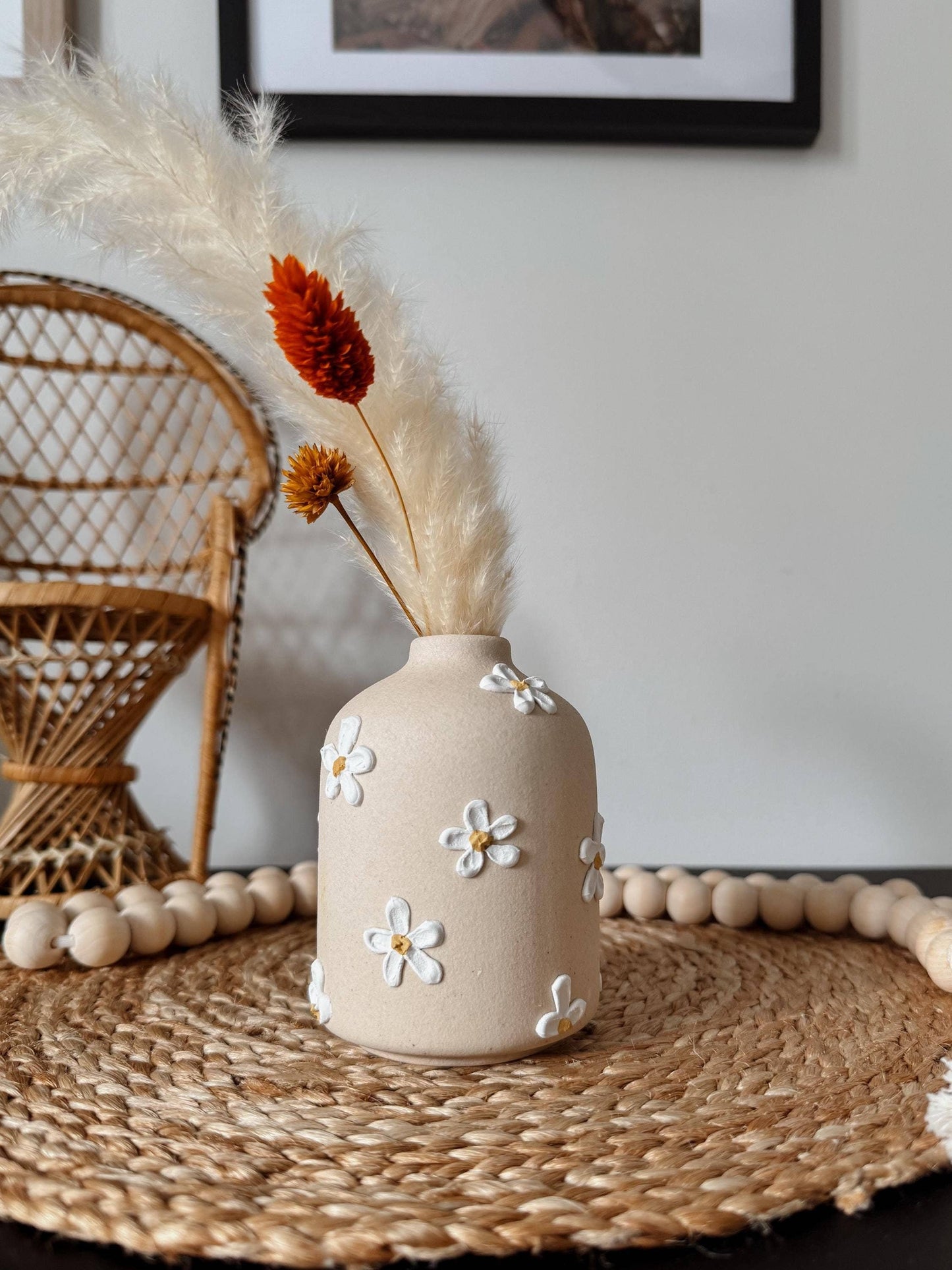short daisy crazy ceramic textured vase