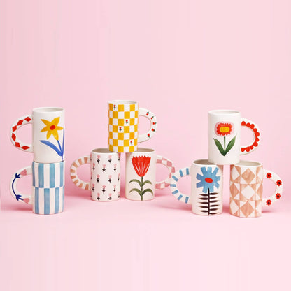 handmade red flower ceramic coffee mug