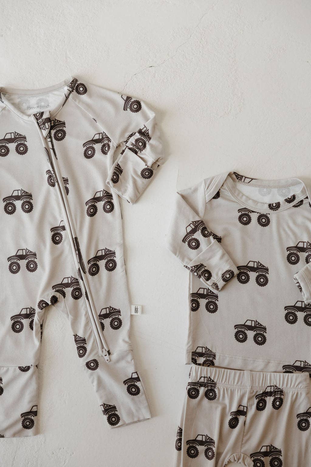 monster truck bamboo zip pajamas