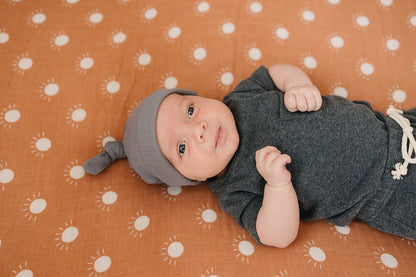 Grey Organic Ribbed Newborn Knot Hat - Ivory Soul