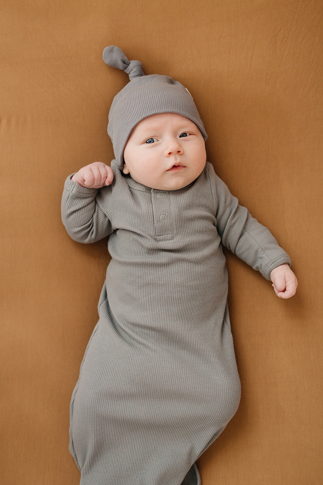 Grey Organic Ribbed Newborn Knot Hat - Ivory Soul