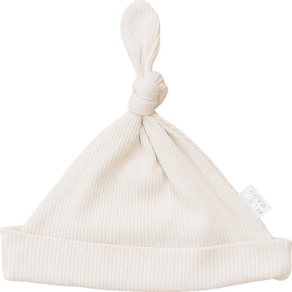 Vanilla Organic Ribbed Newborn Knot Hat - Ivory Soul