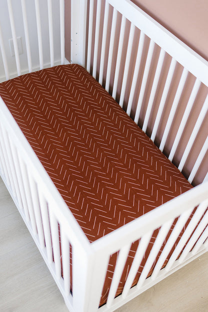 Rust Mudcloth Muslin Crib Sheet