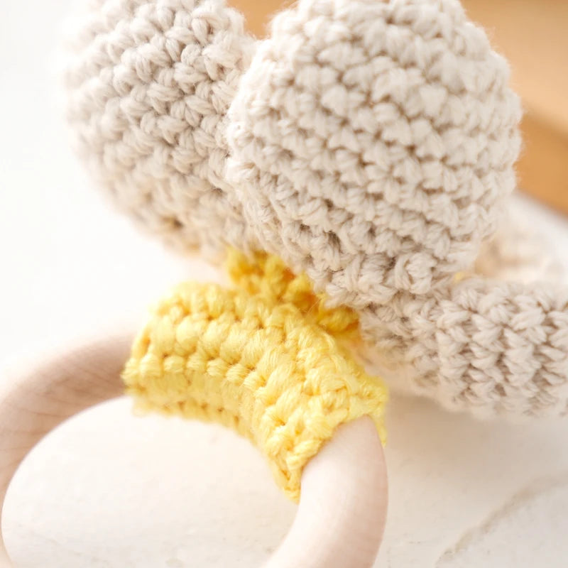 flower rattle toy with wood ring teether