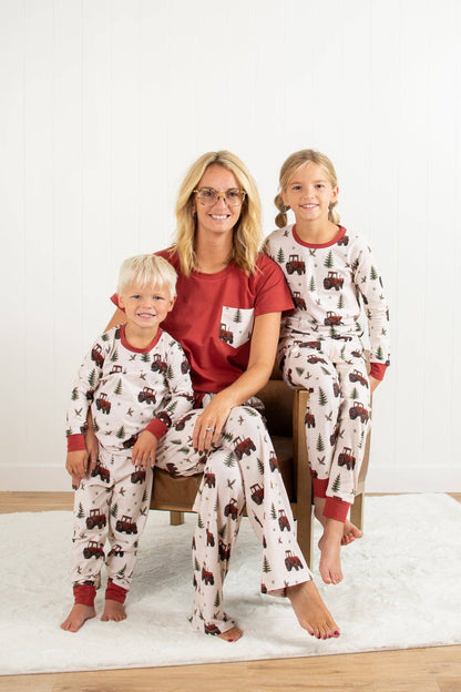 vintage red tractor christmas pajama pant set