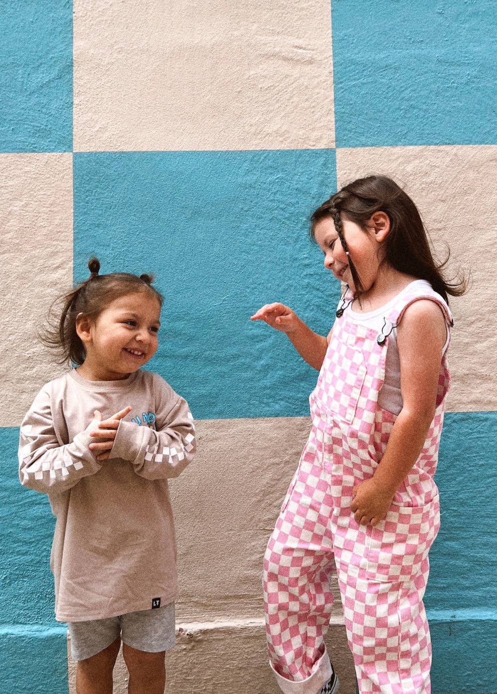pink checker overalls