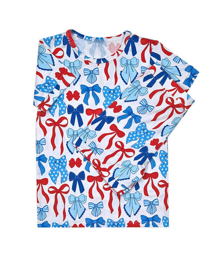 bamboo shorts set | red-white & bows