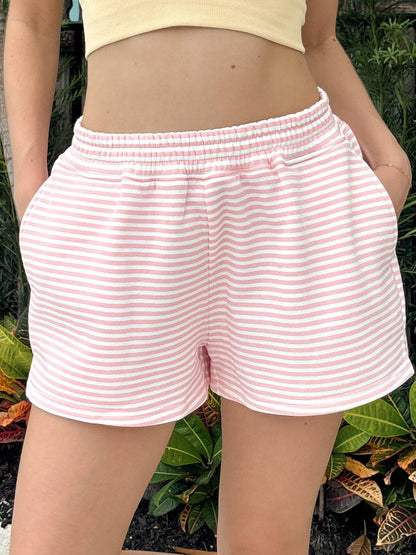 light pink + white big striped shorts