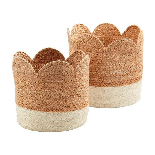 natural & white scalloped basket set