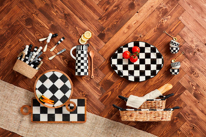 large black + white edge bread basket