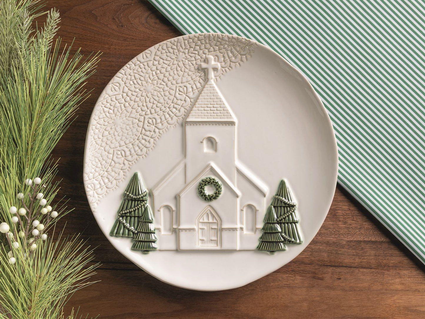 pressed lace christmas church platter