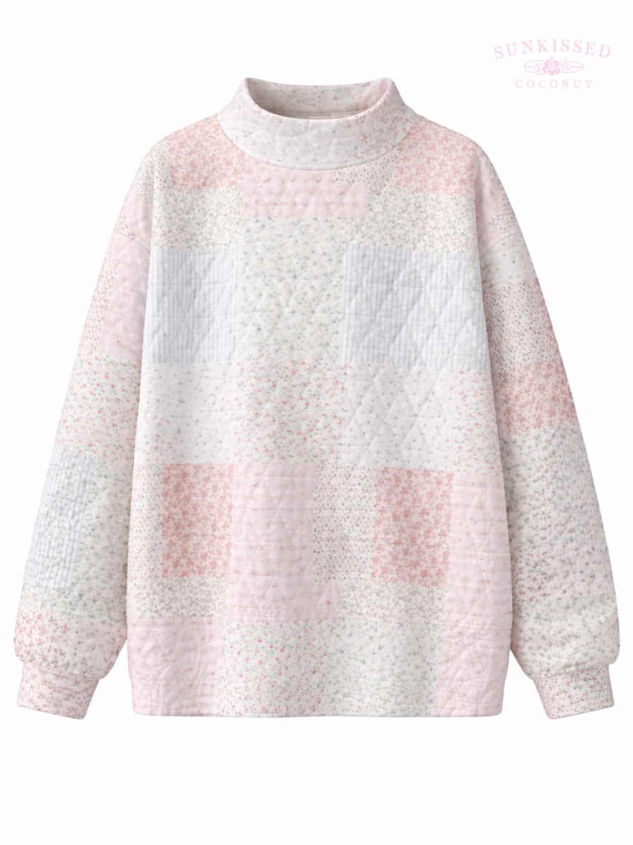 quilted pastel mockneck sweatshirt