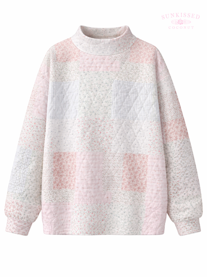 quilted pastel mockneck sweatshirt
