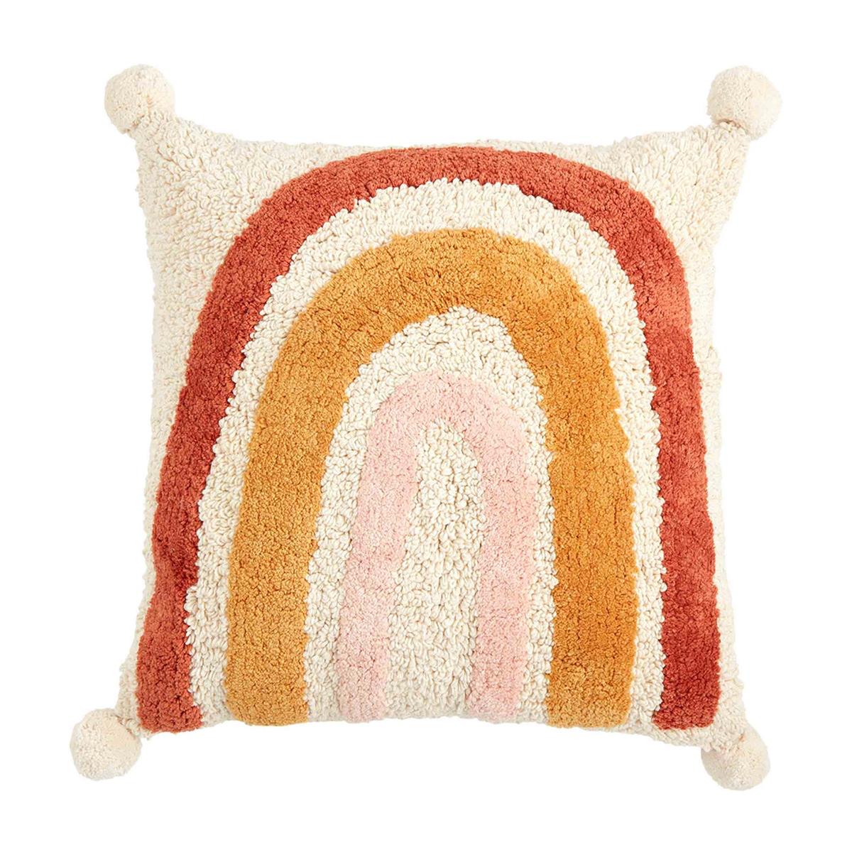 rainbow pom pillow