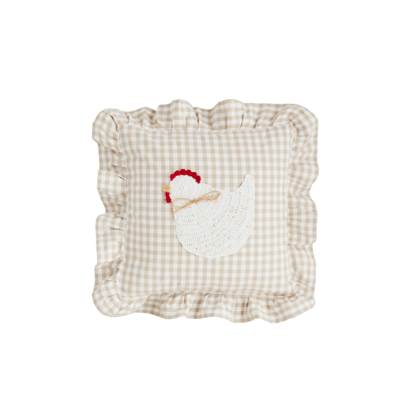 gingham crochet chicken pillow