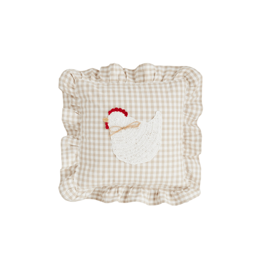 gingham crochet chicken pillow