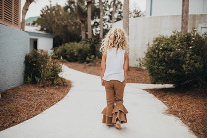 kids khaki denim double ruffle pant jeans