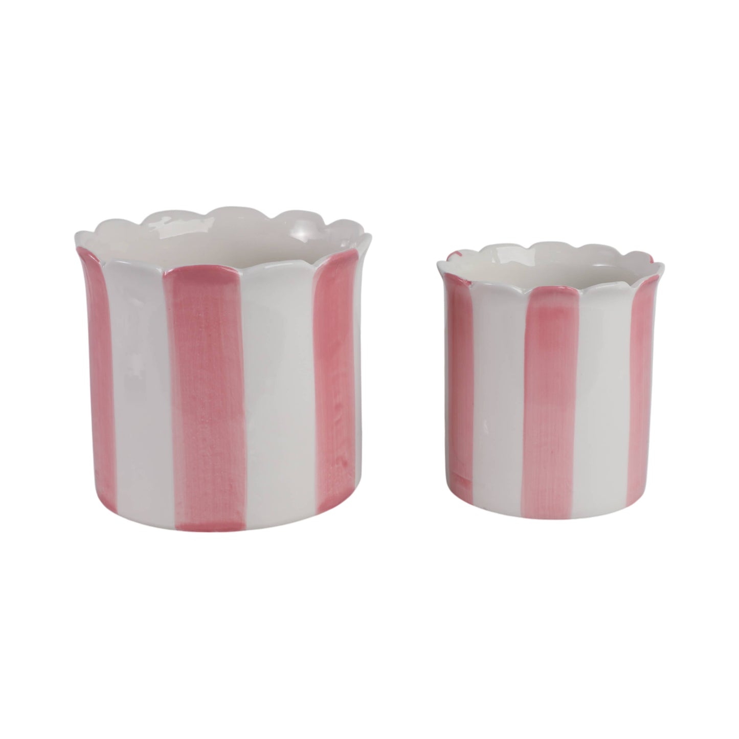 pink ceramic striped scallop planter