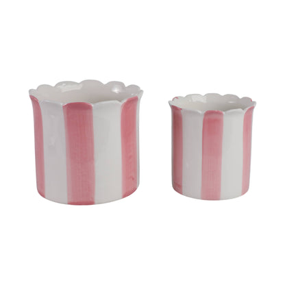 pink ceramic striped scallop planter