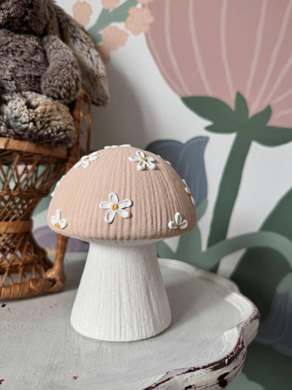 floral textured ceramic mushroom daisy decor keepsake