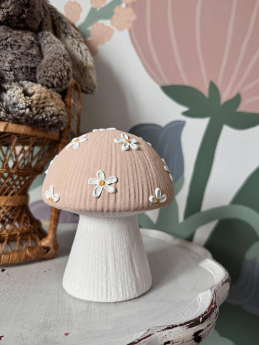 floral textured ceramic mushroom daisy decor keepsake