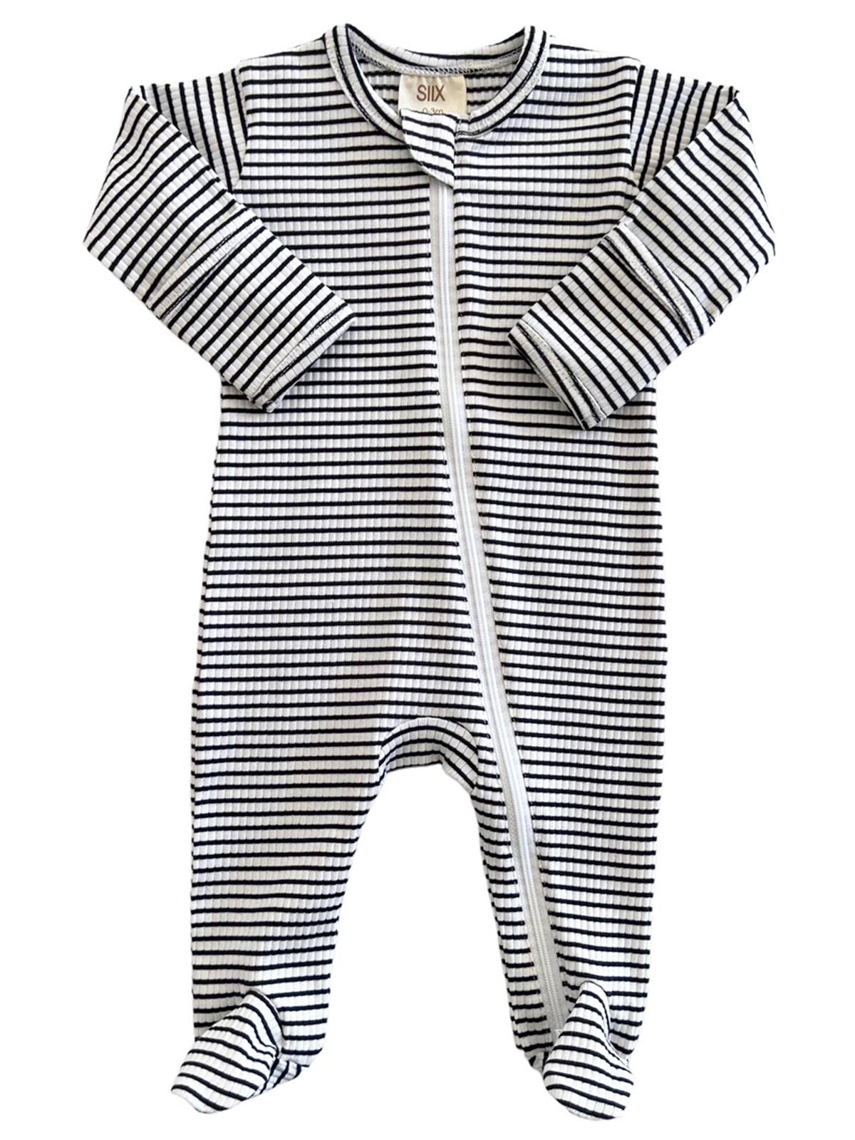 organic ribbed zip footie • black stripe - Ivory Soul