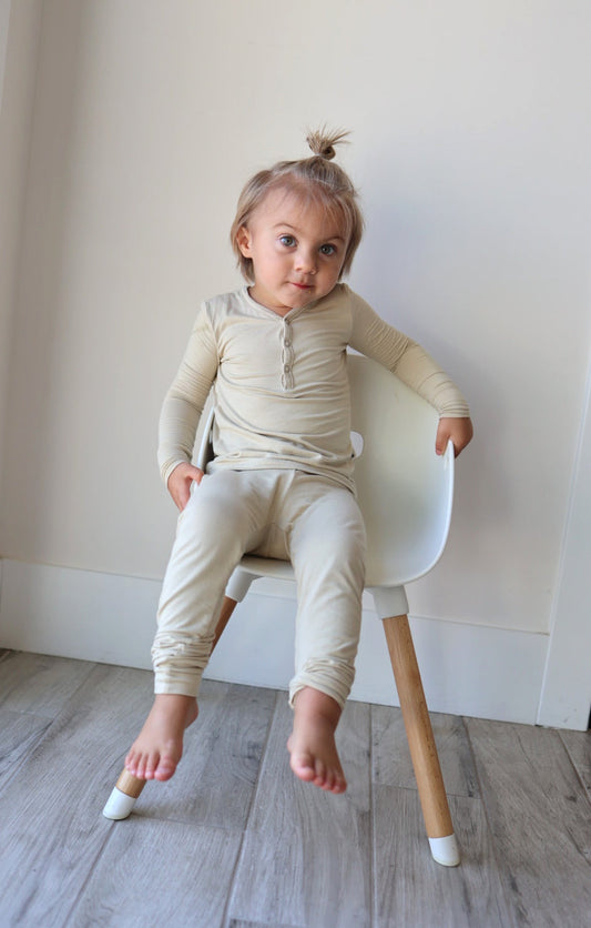 Bamboo Two Piece Pajamas | Limestone - Ivory Soul