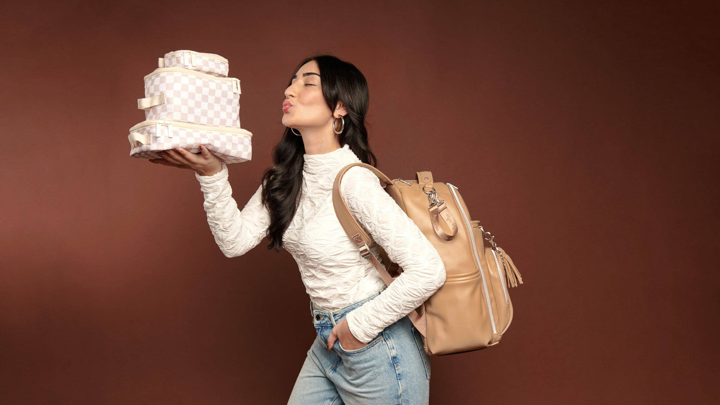 taupe checkerboard pack like a boss™ packing cubes