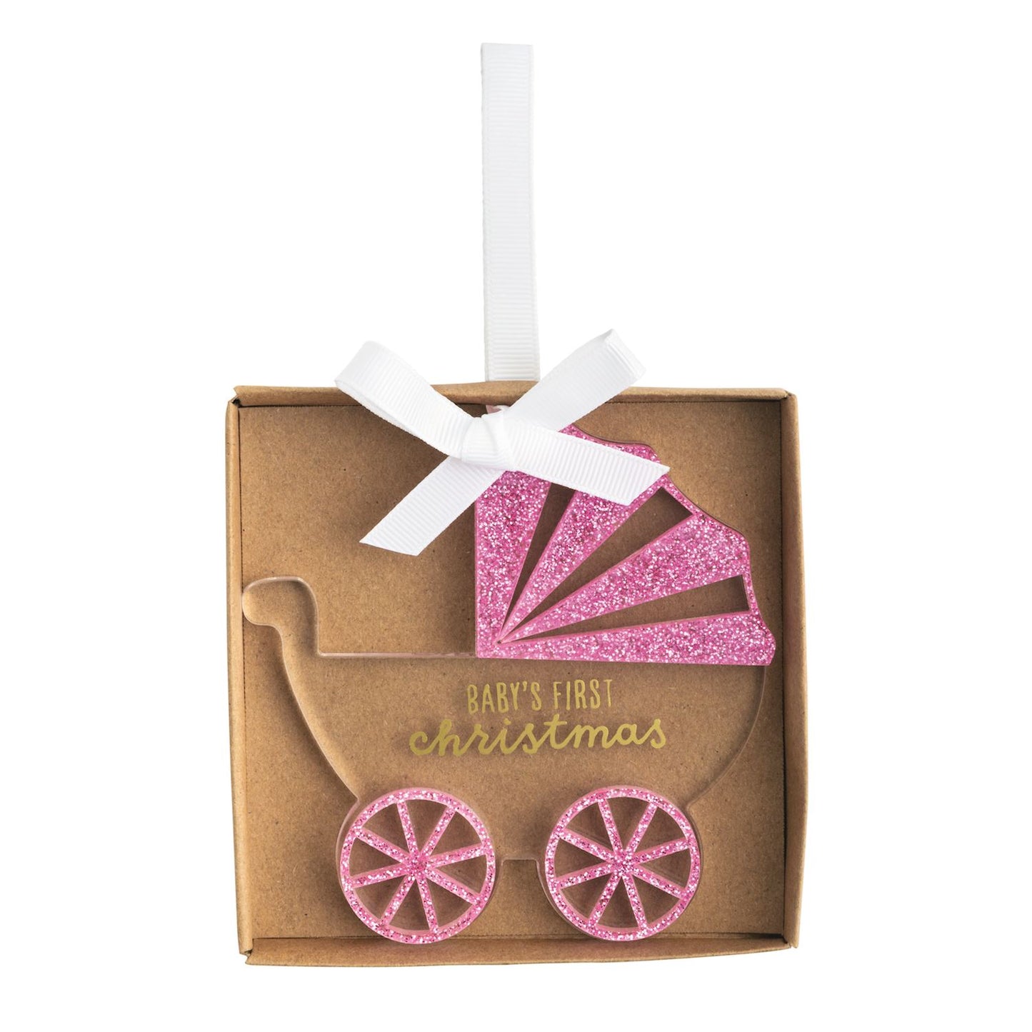 baby's first christmas, pink stroller